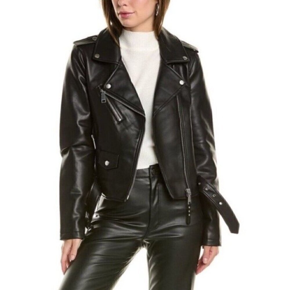 Rebecca Minkoff Woman's Sz L Black Faux Leather Moto Asymmetrical Zip Jacket